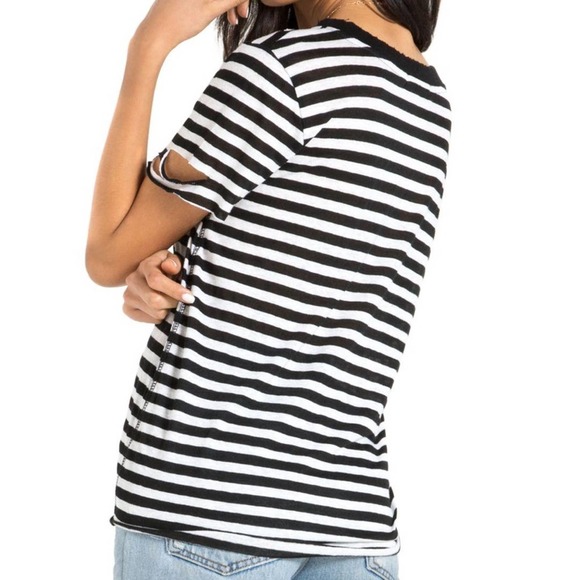 N:PHILANTHROPY Women's Black/White Striped Distressed Wash Out Atlas Tee sz XS - Picture 3 of 14
